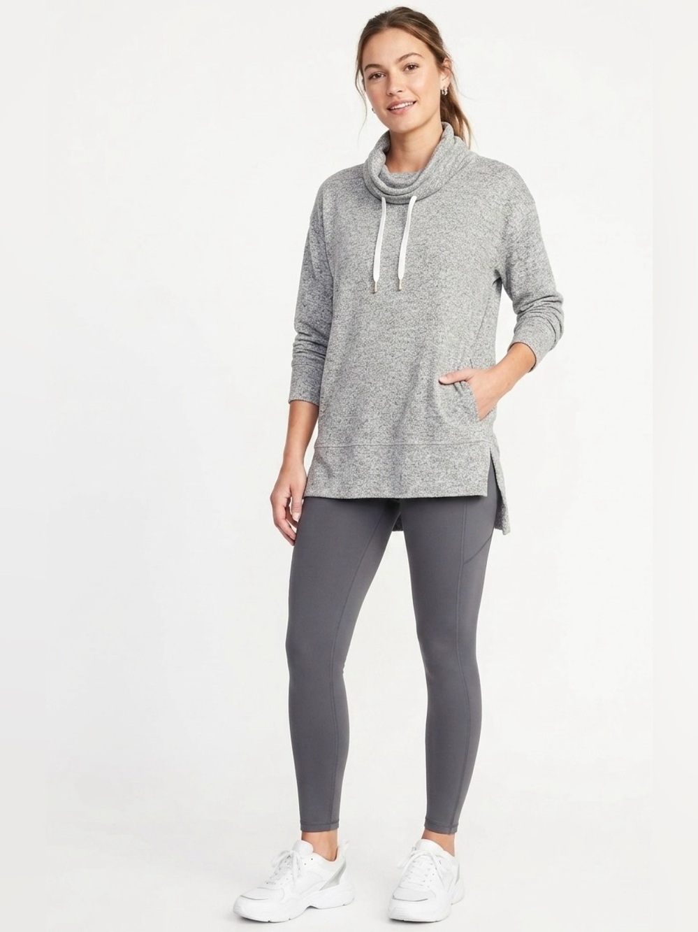 Old Navy $35 Gray Cowl Neck Tunic Sweatshirt M P2P 20-23” w/ pockets!